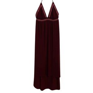 Express Burgundy Halter Maxi Dress with Pink Trim | Size Medium